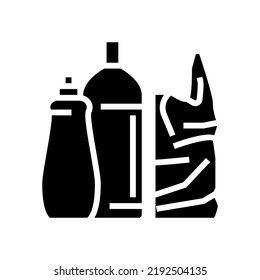 plastic package and bag glyph icon vector. plastic package and bag sign. isolated symbol illustration