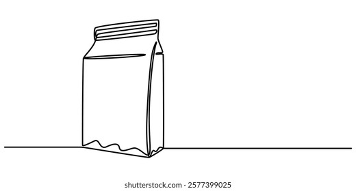 plastic packaging bag continuous one line drawing, Plastic bag one line continuous drawing. Waste bag continuous one line illustration. Vector minimalist linear illustration, plastic and paper package