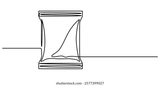 plastic packaging bag continuous one line drawing, Plastic bag one line continuous drawing. Waste bag continuous one line illustration. Vector minimalist linear illustration, plastic and paper package