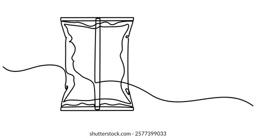 plastic packaging bag continuous one line drawing, Plastic bag one line continuous drawing. Waste bag continuous one line illustration. Vector minimalist linear illustration, plastic and paper package