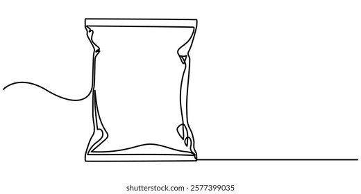 plastic packaging bag continuous one line drawing, Plastic bag one line continuous drawing. Waste bag continuous one line illustration. Vector minimalist linear illustration, plastic and paper package