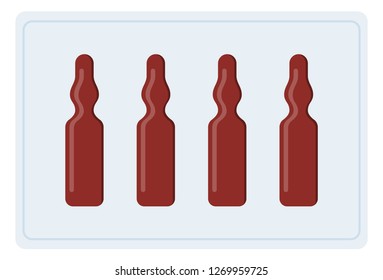 Plastic packaging of four glass vials vector flat icon isolated on white