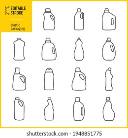 plastic packaging icons set - detergent bottle - cleaning products - editable stroke