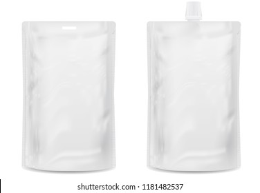 Plastic packaging on white background,packing with tube.Blank packaging snack.Vector set mock up.