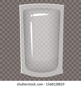 Plastic packaging sachet, bag transparent empty vacuum container mockup to storage for food products. Template cartoon style vector isolated