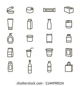 Plastic Packaging Signs Black Thin Line Icon Set Include Of Bottle And Container. Vector Illustration Of Icons