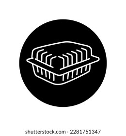 Plastic packaging for takeaway food black line icon. Takeout fastfood container. 
