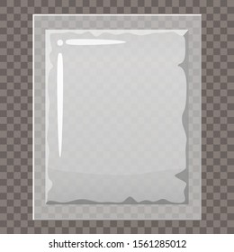 Plastic packaging transparent empty vacuum container mockup to storage for food products. Template cartoon style vector isolated