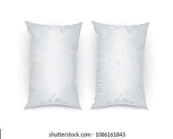 plastic packing sachet with drops mock up template vector