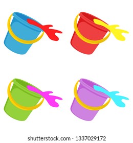 Plastic paint buckets. Paints. Vector illustration. White background. Icon paint buckets. EPS 10.