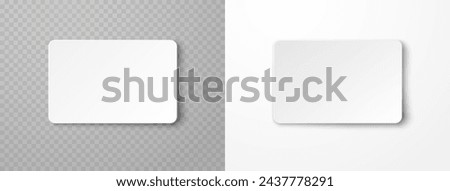 Plastic or paper business cards isolated on transparent and white backgrounds. Vector blank sticker, sheet, label, banner with rounded corners template set