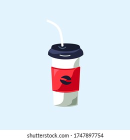 Café de plástico o de papel aislado en el fondo. Eliminar el concepto de café. El concepto de comida rápida. Diseño de estilo plano. Ilustración vectorial.