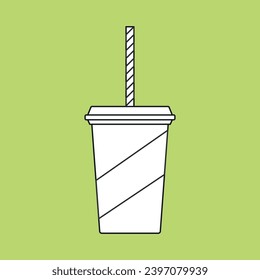 Plastic or paper cup with a straw for drinks and juices