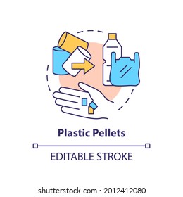 Plastic pellets concept icon. idea thin line illustration. Microplastics sources. Ocean pollution. Harmful impact on nature. Vector isolated outline RGB color drawing. Editable stroke