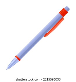 Plastic Pen Vector Cartoon Illustration. School Writing Tool, Ink Pen On White Background. School, Writing Materials Or Stationery Concept