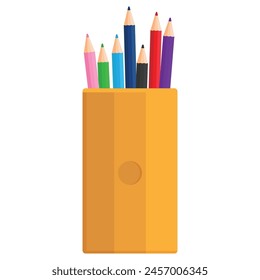 Plastic pencil holder with colored pencils