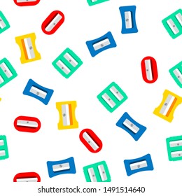 Plastic Pencil Sharpener Vector Seamless Pattern Flat Illustration