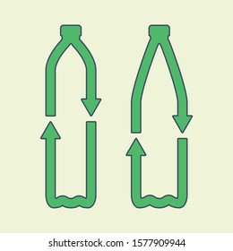 Plastic pet bottles form mobius loop or recycling symbol with arrows. Eco plastic pet use concept. Recycle icon. Waste sorting concept. Vector illustration