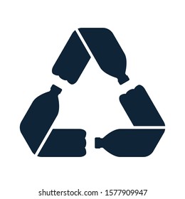 Plastic pet bottles form mobius loop or recycling symbol with arrows. Eco plastic pet use concept. Recycle icon. Waste sorting concept. Vector illustration
