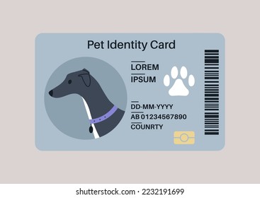 A plastic pet ID card, travel and medical document