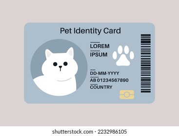 A plastic pet ID card, travel and medical document