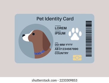 A plastic pet ID card, travel and medical document