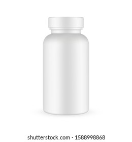 Plastic pills bottle mockup isolated on white background. Vector illustration