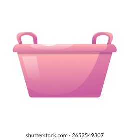 Plastic pink basin for washing and storage with handles. Household equipment. Hygiene, care, cleaning. Vector illustration. Flat style. Icon. Isolated background. Minimalism.