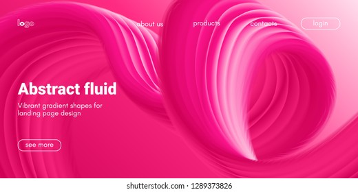 Plastic Pink Wave Background. Art Brush Paint, Abstract Fluid Design. Landing Page Trendy Flow Concept. 3d Wave Poster with Liquid Shape in Movement. Vector Gradient Futuristic Banner, Wave Wallpaper.