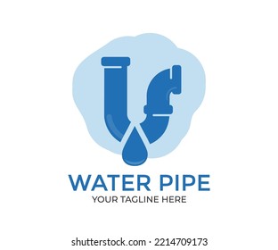 Plastic pipe used in construction site. Blue PVC water pipe in storage logo design. Leaked and splash water in pipe. Metal industry water pipelines valve constructions  vector design and illustration.