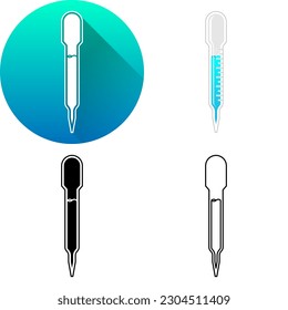 Plastic Pipette Dropper Laboratory Equipment, Set of Flat Long Shadow, Color, Black-White Silhouette, Line Art Icon Symbol Logo Isolated on White Background