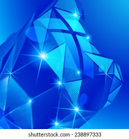 Plastic pixilated background with dimensional complicated object, synthetic dotted geometric backdrop.