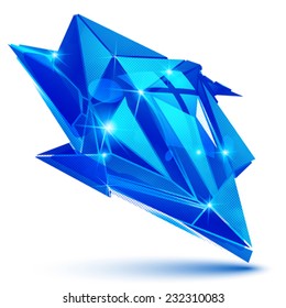 Plastic pixilated dimensional complicated object, synthetic dotted geometric element isolated on white background.