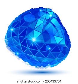 Plastic pixilated glossy 3d cybernetic model, reflective colored complex figure, synthetic dot cobalt element isolated on white background.
