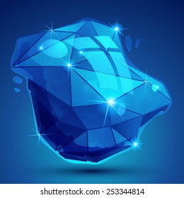 Plastic pixilated glossy 3d cybernetic model, reflective colored complex figure, synthetic dot element.