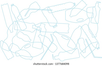 Plastic pollution awareness background made of silhouettes of plastic bottles and straws, EPS 8 vector illustration