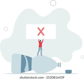 Poluição plástica concept.Character protestando contra o plástico waste.flat design com as pessoas.