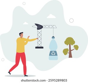 Plastic pollution concept.supporting zero waste recycling program.flat character life .