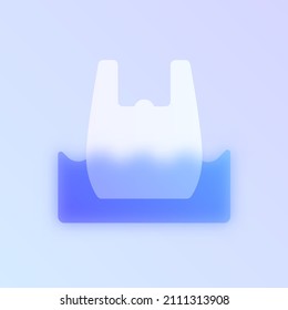 morfismo de cristal de contaminación de plástico icono de moda. bolsa de plástico en un icono vectorial de color agua con brillo, vidrio transparente y gradiente púrpura. para diseño web y ui, aplicaciones móviles y poligrafía