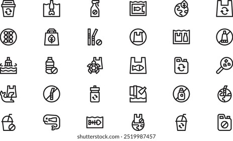 Iconos de contaminación plástica Colección de iconos vectoriales de alta calidad con trazo editable. Ideal para Profesional y Proyectos Creativos.