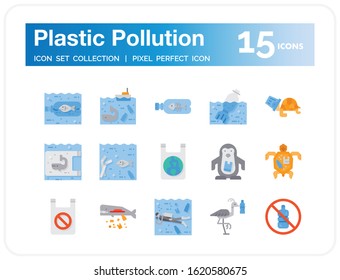 Plastic Pollution Icons Set. UI Pixel Perfect Well-crafted Vector Thin Line Icons. The illustrations are a vector.