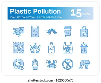Plastic Pollution Icons Set. UI Pixel Perfect Well-crafted Vector Thin Line Icons. The illustrations are a vector.