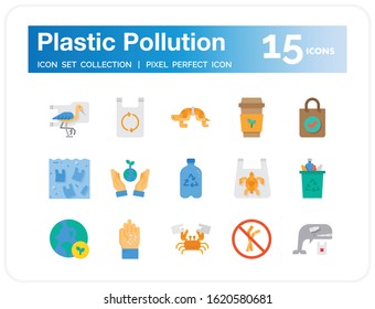 Plastic Pollution Icons Set. UI Pixel Perfect Well-crafted Vector Thin Line Icons. The illustrations are a vector.