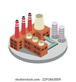 Contaminación plástica concepto isométrico con construcción de plantas de reciclado Ilustración vectorial 3d
