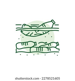Plastic pollution in ocean black line icon. Pictogram for web page, mobile app, promo.