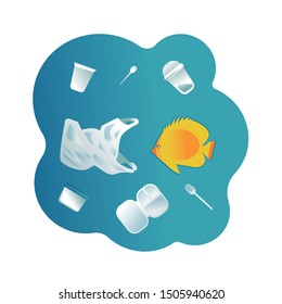 Plastic Pollution Ocean Fish Swims Under Stock Vector (Royalty Free ...