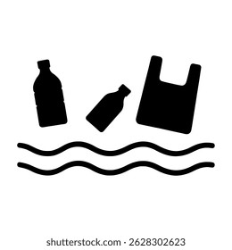 Contaminación plástica en la ilustración gráfica del Vector de agua del océano para la conciencia ambiental y la conservación