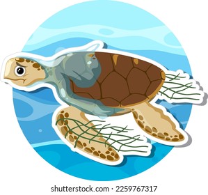 Plastic pollution on marine life concept illustration