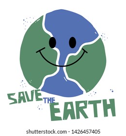 Plastic pollution poster. Climate change art. Cartoon smiling planet. Zero waste lifestyle vector drawing.
