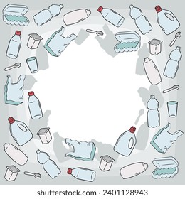 Plastic pollution. Square poster, frame for text. 